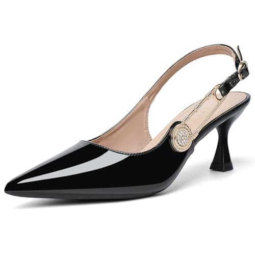 QFDZLA Women's Slingback Kitten Heels Closed Pointy Toe Elegant Dressy Wedding Party Dress Shoes Pumps for Women Black 5 - Image 1