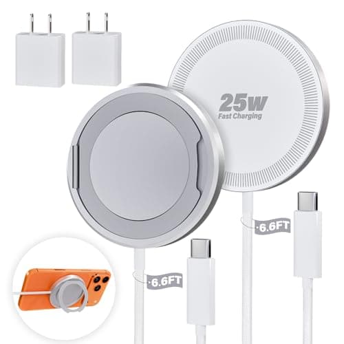 2Pack Magnetic Wireless iPhone Charger Fast Phone Charger with Kickstand, 6.6FT 25W Fast Phone Charging Pad Wireless Magnetic Charge for iPhone 17/17Air/16 Pro Max/16 Plus/15 Pro Max White - Image 1