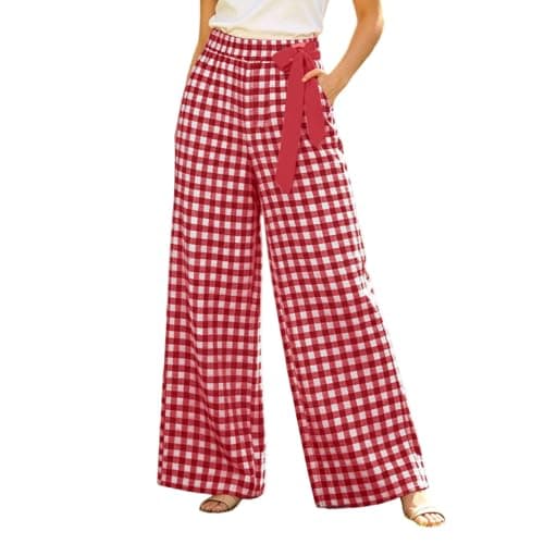 Gingham Pants Women 2026 Casual Summer Fall Red Large
