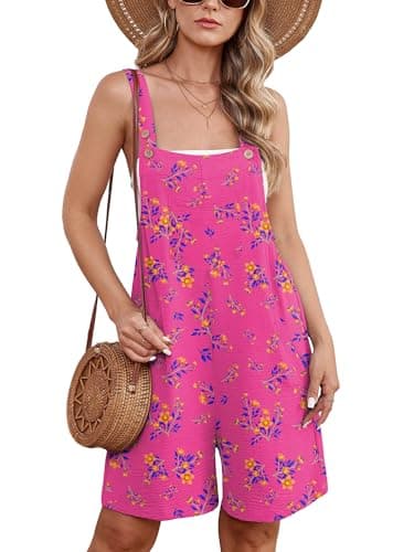 Moodclo Womens Romper Pink Osmanthus Medium Casual Loose Sleeveless 2026 Summer One Piece Outfit Short Jumpsuit Overall Outfits & Pockets - Image 1