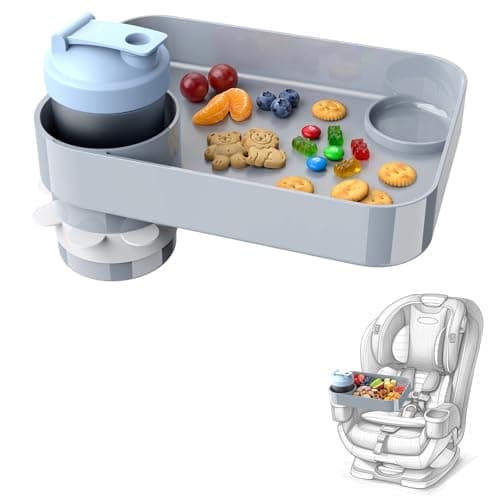2Pack Car Seat Snack Tray for Kids, Mess-Free Square Travel Tray Cup Holder Snack Tray, Durable Car Food Tray for Toddlers, Universal Fit Kids Travel Road Trip Essentials (2, Grey) - Image 1