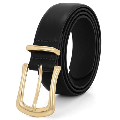 Women's Leather Belt for Jeans Pants Fashion Ladies Dress Belt Waist Belt with Gold Buckle,Black,XXL - Image 1
