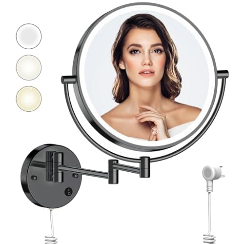 Rocollos 9" Plug-in Wall Mounted Lighted Makeup Mirror 1X/10X Magnification, Super Large Double Sided LED Vanity Mirror for Bathroom (Black) - Image 1