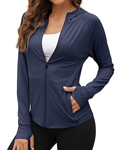 We1Fit Women's UPF 50+ Sun Protection Jacket Hoodie Sun Shirts Hiking Running Athletic Shirt