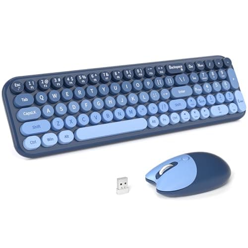 Wireless Keyboard and Mouse Combo, Typewriter Keyboard with Compact Size, Cute Cat Shaped Mouse, USB Plug and Play for Windows, Computer, PC, Laptop, Desktop (Blue Gradient) - Image 1