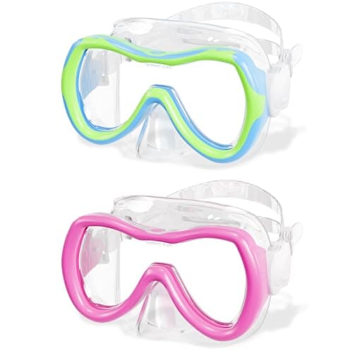Aegend 2 Pack Kids Swim Mask Goggles for Boys Girls 3-14, Tempered Glass Lens 180° HD Wide View with Nose Cover for Pool Beach