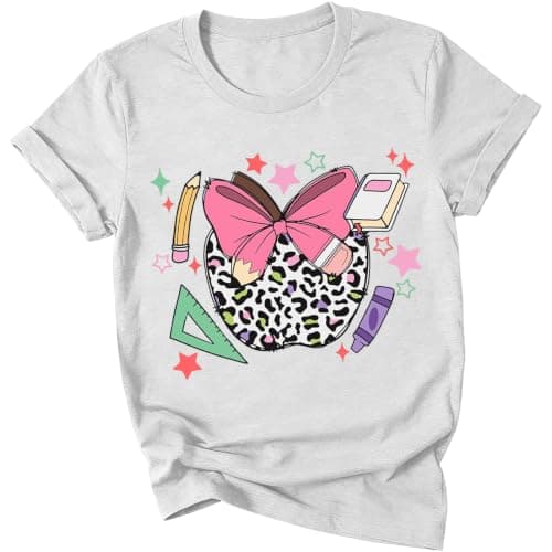Math Teacher Bow Shirts for Women-Cute Kindergarten Teacher Shirt Teach Appreciation Gift Shirt A-White - Image 1