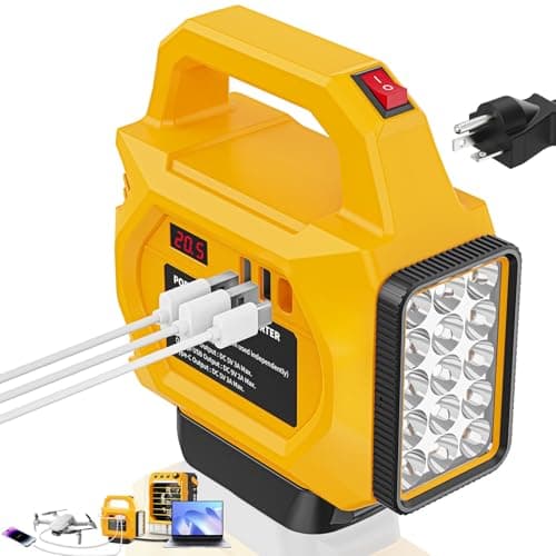 250W Power Inverter Compatible for Dewalt 20V Battery, DC 20V to AC 110V Portable Power Station with 3000LM LED Work Light, 1 AC Outlet, 1 Type-C, 2 USB Ports, for Camping, Emergency Use(No Battery) - Image 1