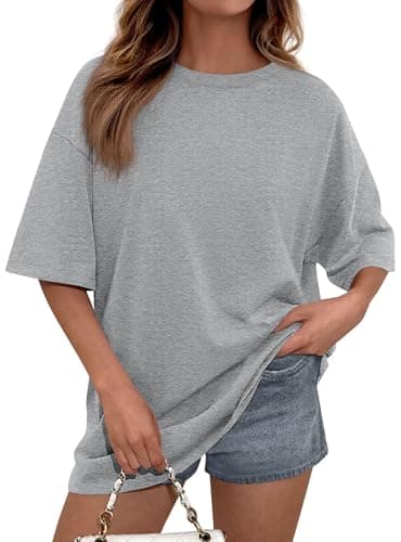 PRETTYGARDEN Womens 2026 Spring Going Out Tops Casual Short Sleeve Crewneck Loose Fit Basic Oversized T Shirts Summer Outfits (Grey,XX-Large) - Image 1