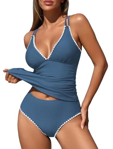 ZAFUL Tankini Swimsuits for Women 2026 Two Piece Swimsuits High Waisted Bathing Suit Shell Stitch Push Up Swim Top for Women Summer Party (Peacock Blue XL) - Image 1