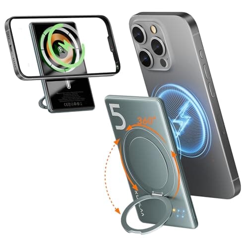 Kuulaa 5000mAh Magnetic Power Bank for iPhone 0.41in Slim Magsafe Battery Pack Wireless Portable Charger with Rotable Stand 20W PD USB C Output for iPhone 17/16/15/14/13/12 Series (Gris) - Image 1