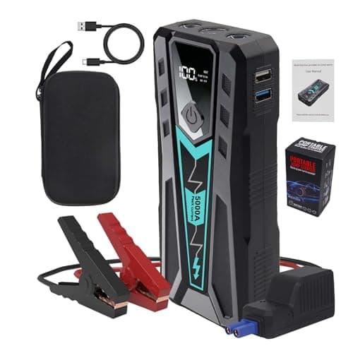 VisualPower 5000A Car Jump Starter Battery Booster Pack, 12000mAh Portable Power Bank for 10.0L Gas/9.0L Diesel Engines with LED Flashlight - Image 1