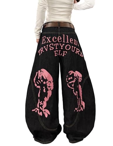 MaxOpen Women's Y2k Hip Hop Baggy Jeans Denim Pants Loose Fit Denim Pantalones Loose Long Trousers Streetwear Black - Image 1
