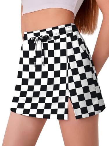 GRECERELLE Women's Athletic Skort Casual Skirt with Shorts Underneath with Pockets and Side Slit(Checkered,Small) - Image 1