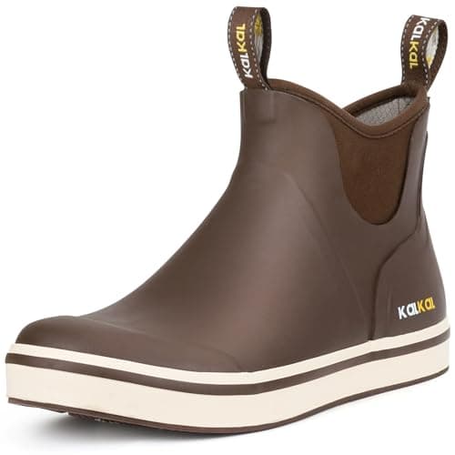 Kalkal Men's Deck Boots Anti-Slip Saltwater Fishing Rain Boots with Memory Foam, Waterproof Rubber Ankle Work Boots for Sailing (Dark Brown, Size12) - Image 1