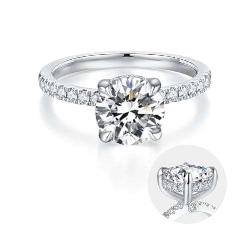 IMOLOVE Moissanite Engagement Ring for Women, 2CT Round Cut Hidden Halo Wedding Ring with D Color VVS1 Stone, 18K White Gold Plated Sterling Silver Size 10 - Image 1