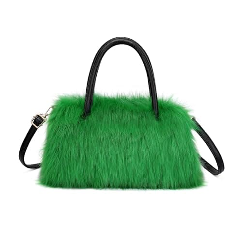 Womens Furry Tote Purse Bag, Faux Fur Sling Handbag, Fluffy Shoulder Satchel for for Women, Mom, Friend, Bridesmaids, Green - Image 1