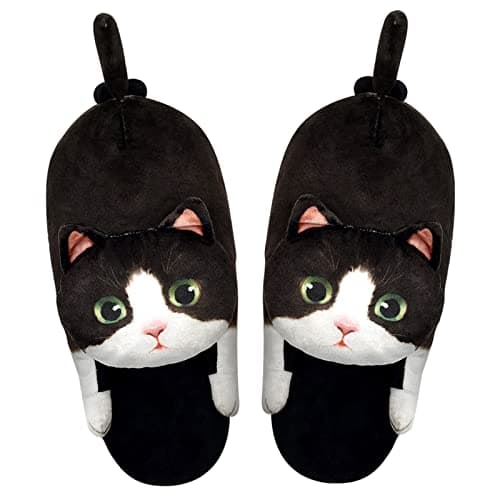 Openhahaha Cat Slippers for Women, Cute Fuzzy Animal Slippers For Indoor and Outdoor, Comfy Non-Slip Memory Foam Sole, Funny Cat Lover Gifts for Women (Cow Cat) - Image 1
