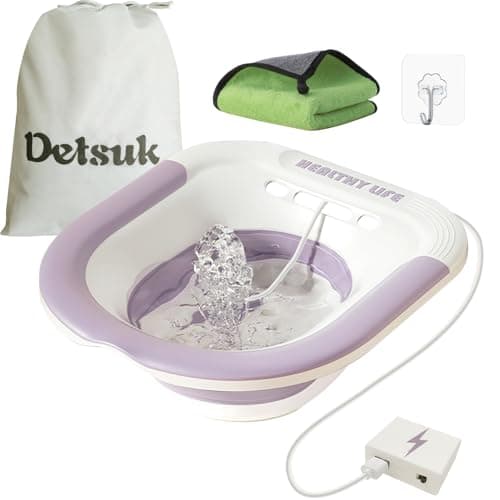 Foldable Electric Sitz Bath Kit with Automatic Flushing for Hemorrhoid Relief and Postpartum Care | Portable Hip Bath Basin for Perineal Soaking, Pain Relief, and Bidet Functionality, Easy to Use