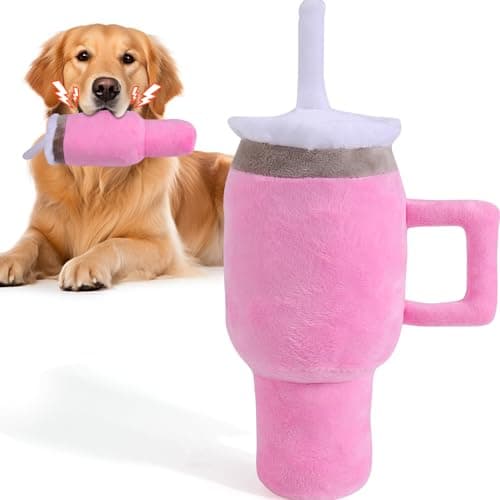 BABORUI Cute Squeaky Dog Toys Cup, Dog Birthday Toy for Aggressive Chewers, Safety Design Dog Toys for Small/Medium/Large Dog Exercise and Accompany(Pink)