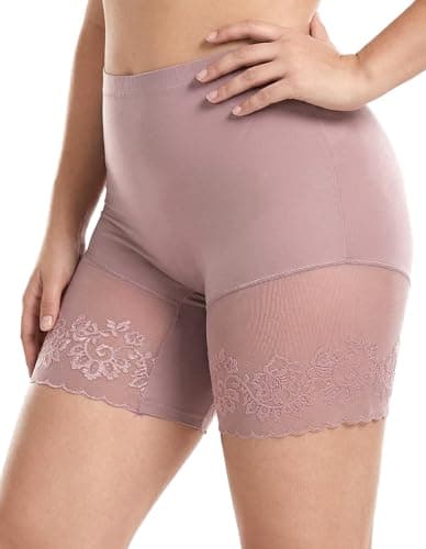 QiuDumo Womens Anti Chafe Shorts Soft Touch Second Skin No Ride Up Smooth Waistband Plus Size Pink - Image 1