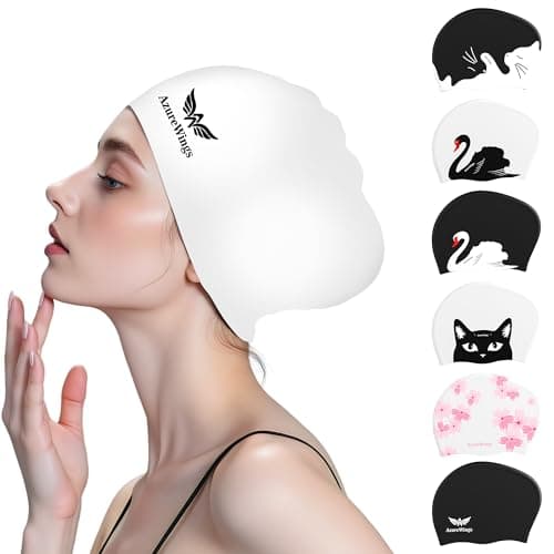 Large Swim Cap for Women Men, Durable Silicone Swimming Hat with Ear Protection, Unisex Adults Bath Swimming Caps(White-L)