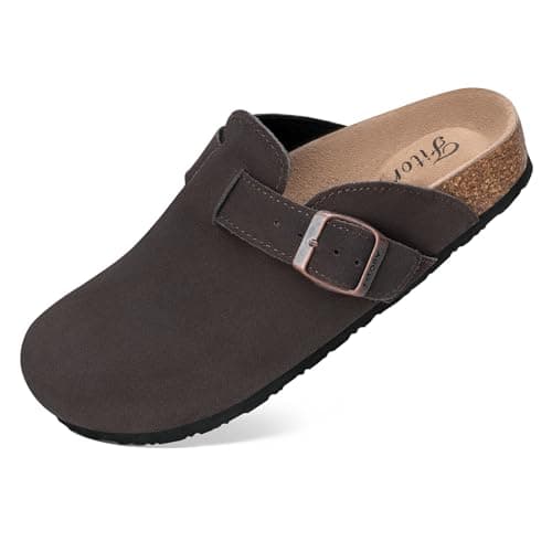 FITORY Womens Clogs Slip-on Potato Shoes Leather Mules with Suede Cork Footbed Mocha Size 5 - Image 1