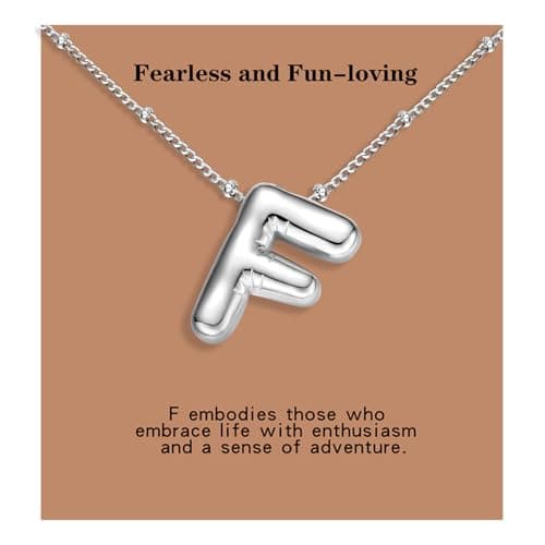 BOLAGTIER Chuncky Bubble Letter Necklace Trendy Jewelry Gift (F, Silver) - Image 1