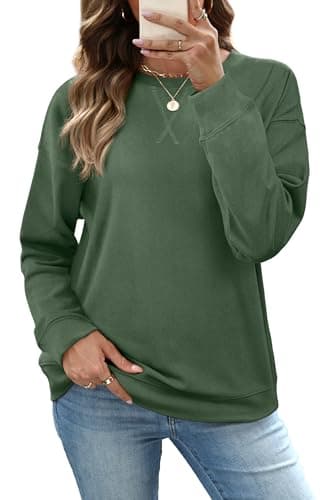 RUMIA Womens Casual Long Sleeve Crewneck Sweatshirt Loose Fit Solid Basic Pullover Tunic T Shirts Tops Sweatshirts for Women 2025 Green Large - Image 1
