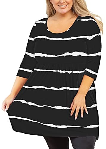 AusLook Plus Size Tunic Tops To 3/4 Sleeve White Stripe 3X Crewneck Clothes Clothing Flowy Blouse Dress Babydoll Summer Fall Winter Maternity Shirts - Image 1