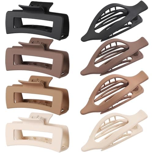 CHANDAT Hair Clips for Women 4.3 Inch Large Hair Claw Clips 8 pcs Square Claw Clips & Flat Hair Clips for Thick or Thin Hair French Concord Hair Barrettes Alligator Hair Accessories for Women (Brown) - Image 1