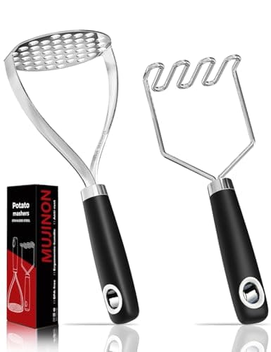MUJINON 18/0 Stainless Steel Potato Mashers, 10.3-inch, Non-slip Handle, Kitchen Tool for Avocado Vegetable Sauce Butter Pumpkin Puree Bean, Dishwasher Safe, Pack of 2 - Image 1
