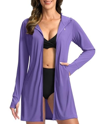 Soothfeel Women's UPF 50+ Swim Cover Up Sun Protection Hoodie SPF Lightweight Jacket Long Sleeve Beach Cover Ups for Women (Bright Purple,XXXL) - Image 1