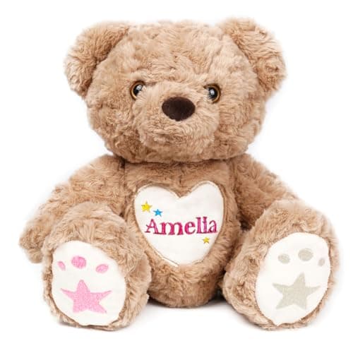 MYPHNEX Personalized Teddy Bear Stuffed Animal, Custom Bear Plush with Embroidered Name, Toys for 1 2 3 Year Old Baby Girls Boys, Customized Christmas Birthday Gifts for Infant Toddler Newborn (Bear)