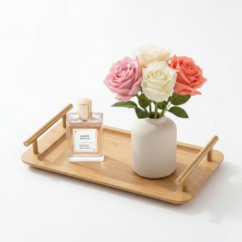 Bathroom Tray for Countertop Organizer,Bamboo Tray with Gold Handle,Vanity Tray Organizer,Multipurpose Organizer Rack for Lavatory, Restroom, and Bathroom Decoration(Original Color, 11"x6.3") - Image 1