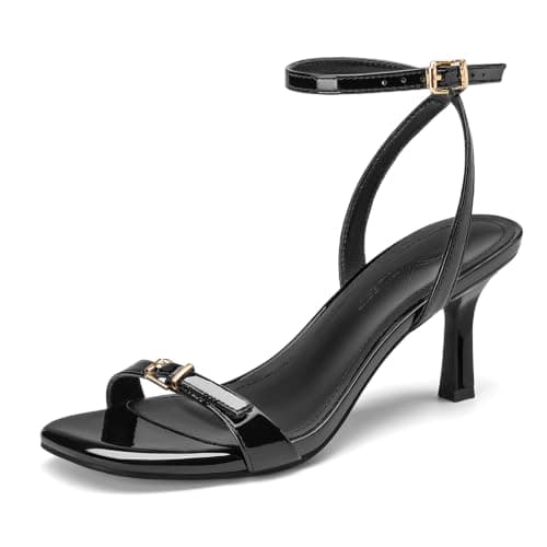 Athlefit Black Kitten Heels for Women Square Toe Stiletto Sandals Size 6 - Image 1
