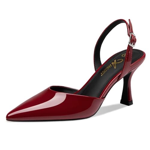 Athlefit Women's Kitten Heels Closed Toe Pumps Shoes Burgundy Size 7