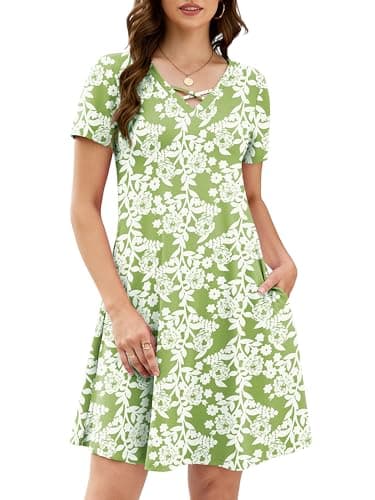 KORSIS Women's Midi Dresses Summer Casual T-Shirt Short Sleeve Criss Cross V Neck Swing Soft Loose Beach Party Vacation midi Soild Dress with Pockets (S-2XL) - Image 1