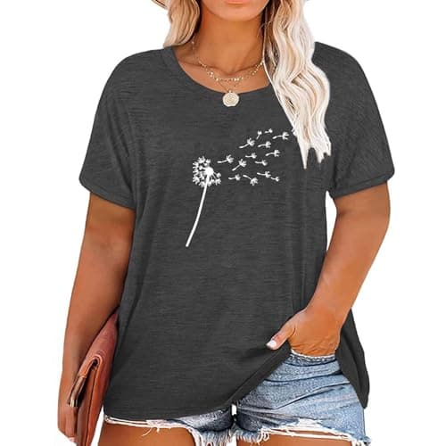 Binshre Womens Plus Size Tops Dandelion Graphic Tees Casual Loose Fit Flower Printing Summer Short Sleeve Crew Neck T Shirts(1x-4x) - Image 1