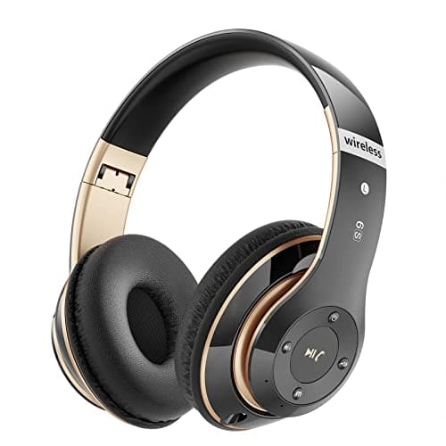 Falebare Bluetooth Headphones Over Ear, 6S Wireless Headphones Wired with 6 EQ Modes, 40 Hours Playtime Foldable HiFi Stereo Headset with Microphone, FM/TF for Cellphone/PC/Work (Black & Gold) - Image 1