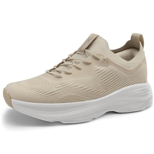 Athlefit Women's Slip On Walking Tennis Shoes Hands Free Non sllip Lightweight Breathable Gym Workout Athletic Sneakers, Khaki, Size 9, AD01954