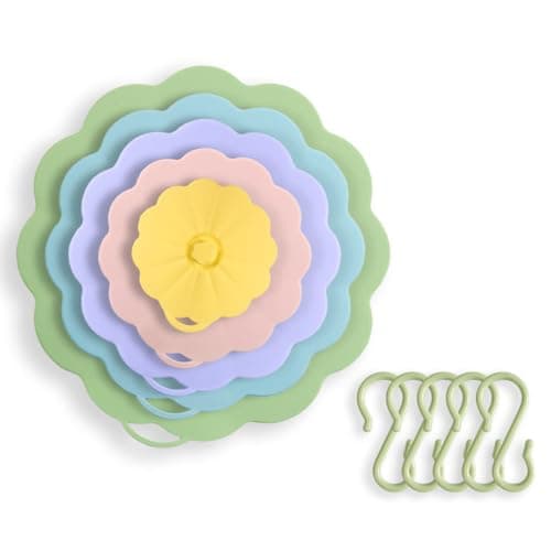 Silicone Lids for Food Storage – Set of 5 Food Grade Covers with 5 Hooks for Pots and Pans Cooking, Reusable Kitchen Heat-Resistant Tops for Containers, Microwave Splatter Cover(Colorful) - Image 1