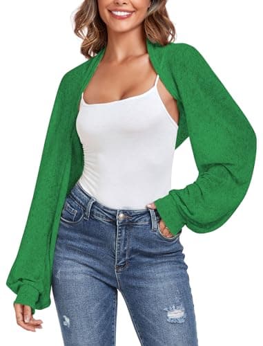 ZAFUL Y2K Bolero Fall Long Sleeve Cardigan Cropped Open Front Shrug 2026 Sweater Women Green S - Image 1