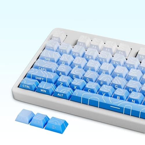 White-Blue Gradient Keycaps, Refreshing Vibes Desk Setup for All Day Comfort, RGB Backlit, Deeper Sound, Topographic Keycaps for MX Switches Mechanical Keyboard, 60% to Full Size, PBT Doubleshot - Image 1