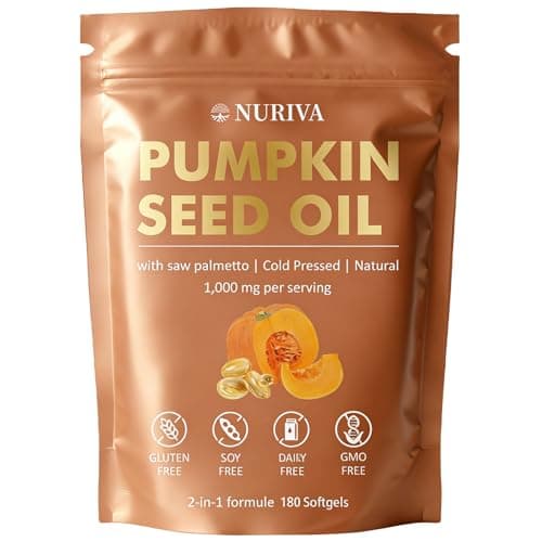 NURIVA Pumpkin Seed Oil with Saw Palmetto – Cold Pressed, Pure Virgin Oil, Rich in Essential Fatty Acids & Phytosterols – Supports Hair, Urinary & Prostate Health – Non-GMO, 100% Natural(1pc) - Image 1