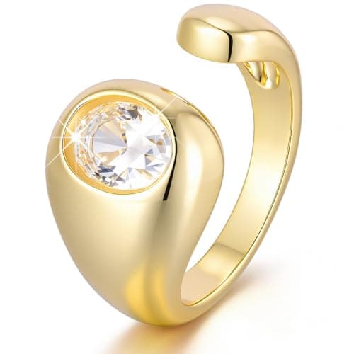 KSF Cubic Zirconia Chunky Rings,14K Gold-Plated Open Ring for Women - Image 1