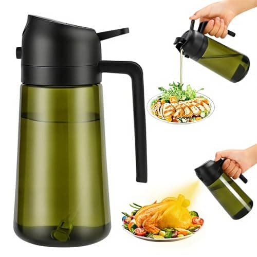 Aovdy Olive Oil Sprayer for Cooking, 2 In 1 Glass Oil Dispenser 16oz- 470ml Premium Spray Bottle for Kitchen Gadgets and Air Fryer Accessories, Salad, BBQ - Dark Green