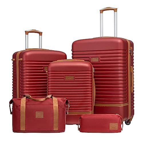 Coolife Suitcase Set 3 Piece Luggage Set Carry On Travel Luggage TSA Lock Spinner Wheels Hardshell Lightweight Luggage Set(Red, 5 piece set) - Image 1