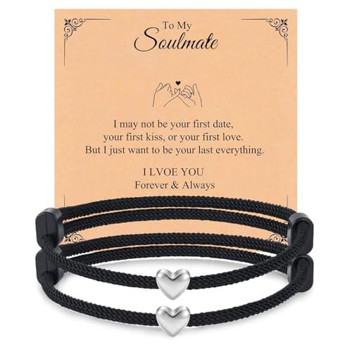 Matching Couple Bracelet Jewelry Gifts - 925 Sterling Silver 2Pcs Heart Love Adjustable Rope Romantic Present with Card for Girlfriend Boyfriend Wife Husband Christmas Valentine Anniversary Birthday - Image 1