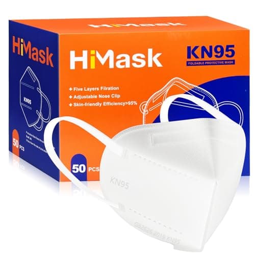HiMask KN95 Face Masks 50 Pack Individually Wrapped 5-Layer Protection Disposable Face Mask White - Image 1